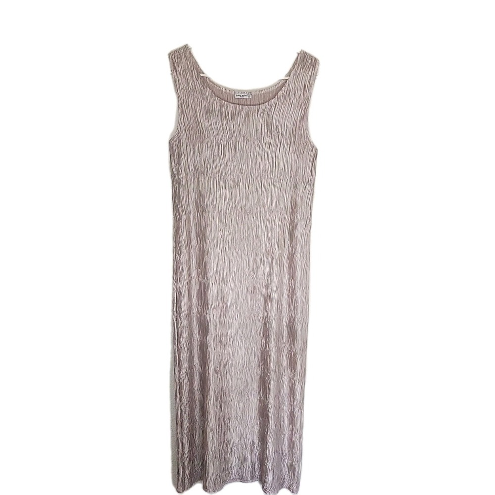 Jolie Mine Paris Taupe Pleated Shift Maxii Dress Medium Sleeveless‎ Polyester